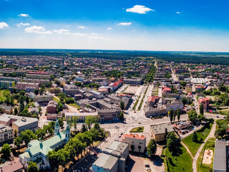 Na zdjęciou panorama miasta Tomaszowa Mazowieckiego z lotu ptaka